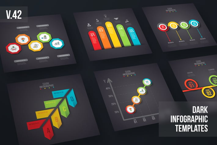 Dark Infographics template set v.42