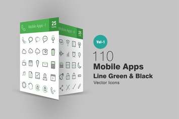 110 Mobile Apps Line Green & Black Icons