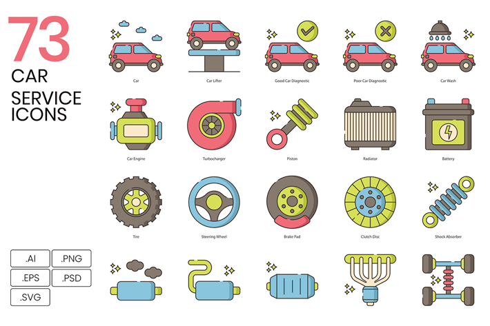 73 Car Service Color Line Icons