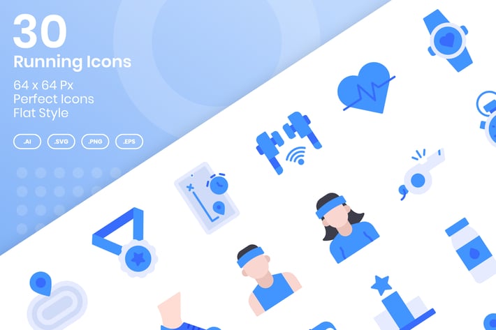 30 Running Icons Set - Flat