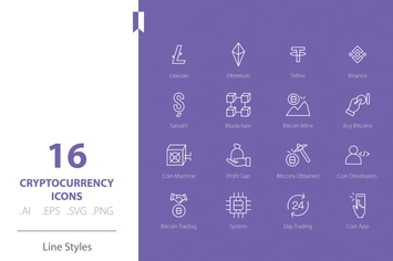 Cryptocurrency 4 Icon Set Line Styles