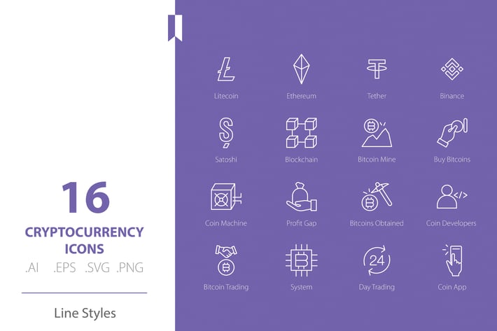 Cryptocurrency 4 Icon Set Line Styles