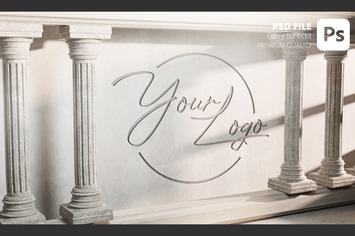 Carved Logo Mockup on Wall Classical Pillar