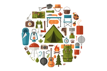 Camping and Hiking Icons Circle Print Template