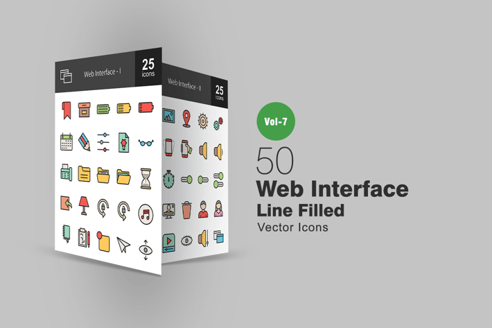 50 Web Interface Filled Line Icons