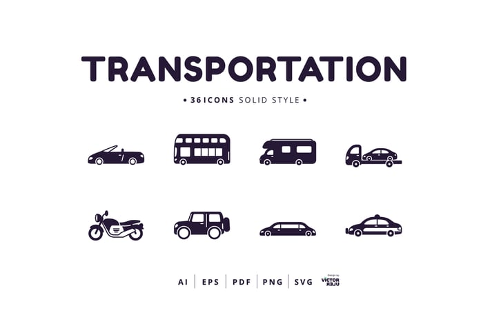 36 Transportation Solid Style Icons
