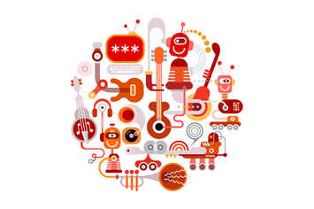 Futuristic Recording Studio round shape artwork