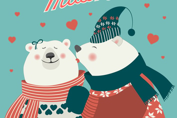 Couple of kissing bears. Vector romantic card