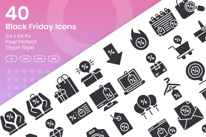 40 Black Friday Icons Set - Glyph
