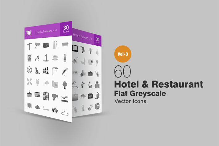 60 Hotel & Restaurant Greyscale Icons