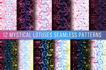 Colored Lotus Seamless Patterns Set
