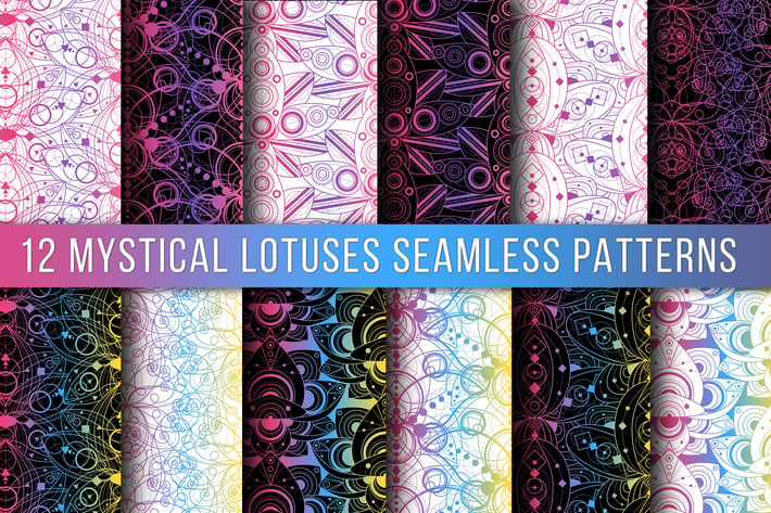 Colored Lotus Seamless Patterns Set