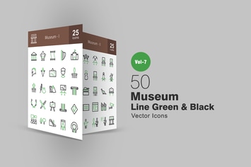 50 Museum Green & Black Line Icons