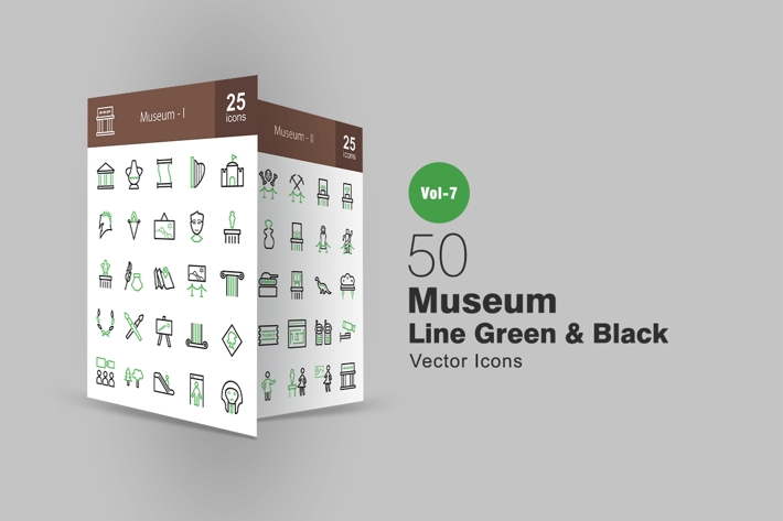 50 Museum Green & Black Line Icons