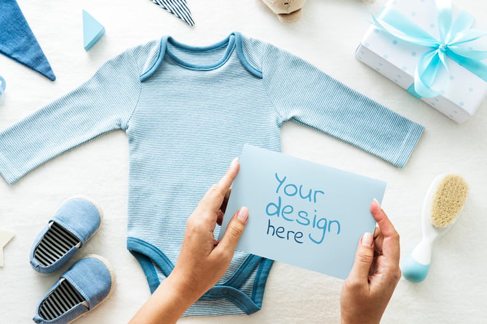 Flatlay of baby shower presents mockup