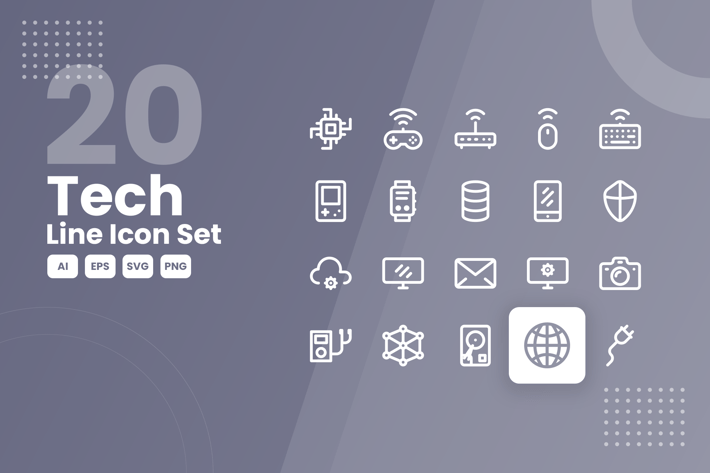 20 Tech Line Icon Set