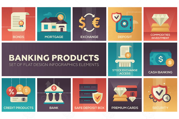 Banking products - set of flat design icons
