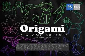 28 Origami Animals Photoshop Stamp Brushes