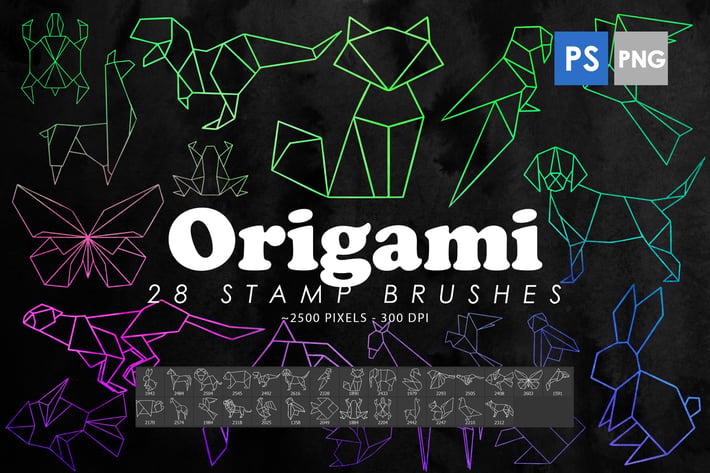 28 Origami Animals Photoshop Stamp Brushes