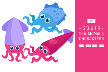 Cute Squid - Sea Animals Characters Vol.15