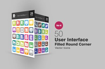 50 User Interface Filled Round Corner Icons