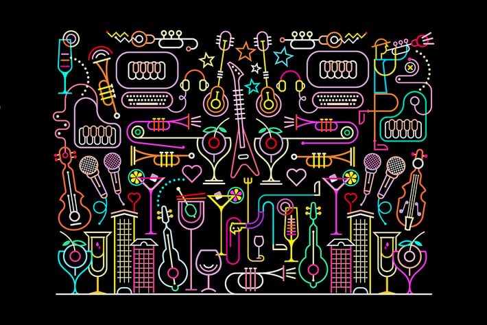 Cocktail Party Night Neon Colors Vector Picture