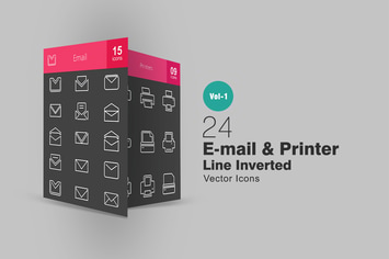 24 Email & Printer Line Inverted Icons
