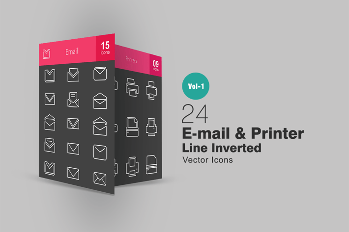 24 Email & Printer Line Inverted Icons