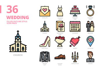 Wedding Filled Outline Style Icon Set