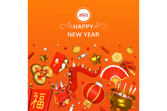 Happy Chinese New Year - colorful 3d banner