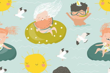 Vector seamless pattern of kids having fun and swi