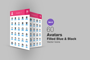 60 Avatars Filled Blue & Black Icons
