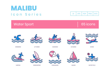 65 Water Sports Line Icons