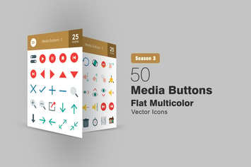 50 Media Buttons Flat Multicolor Icons