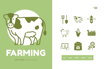 36 Farming Elements Solid Style