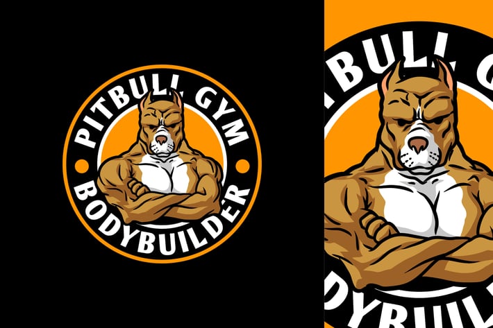 Strong Bodybuilder Pitbull Mascot Character Logo