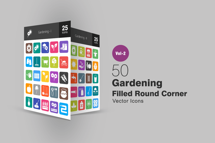 50 Gardening Filled Round Corner Icons