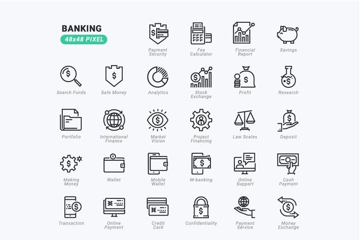 Thin Line Icons Set of Banking