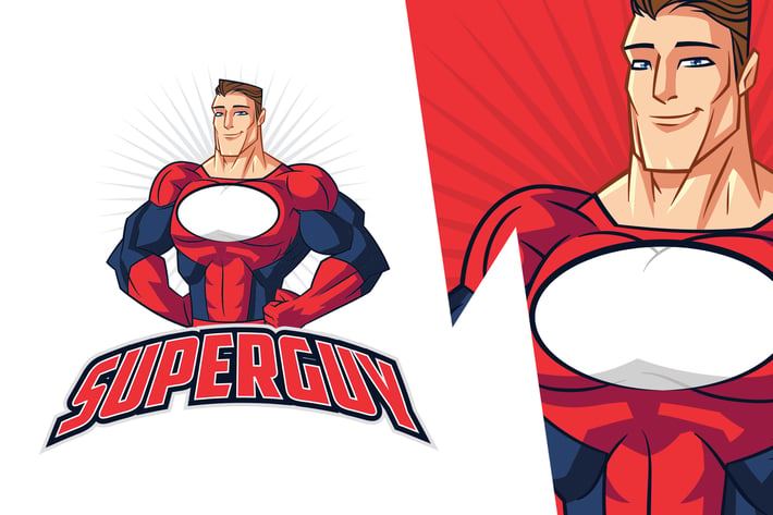 Cartoon Muscular Superhero Mascot Logo
