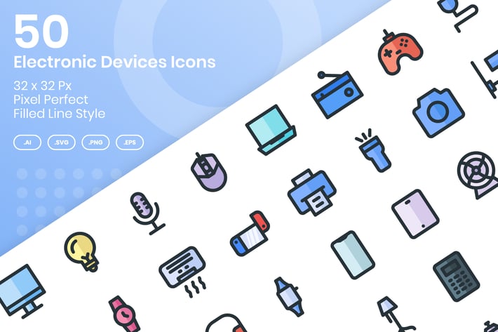 50 Electronic Devices Icons Set - Filled Line