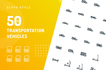 Transportation Vehicles Glyph Icons