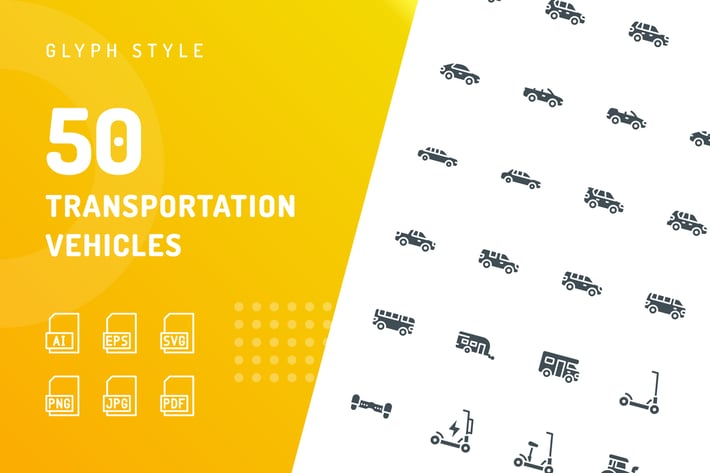 Transportation Vehicles Glyph Icons