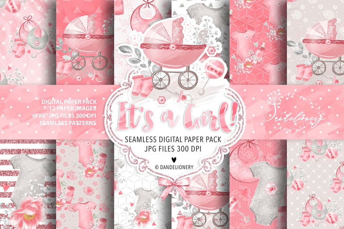 Baby Girl digital paper pack
