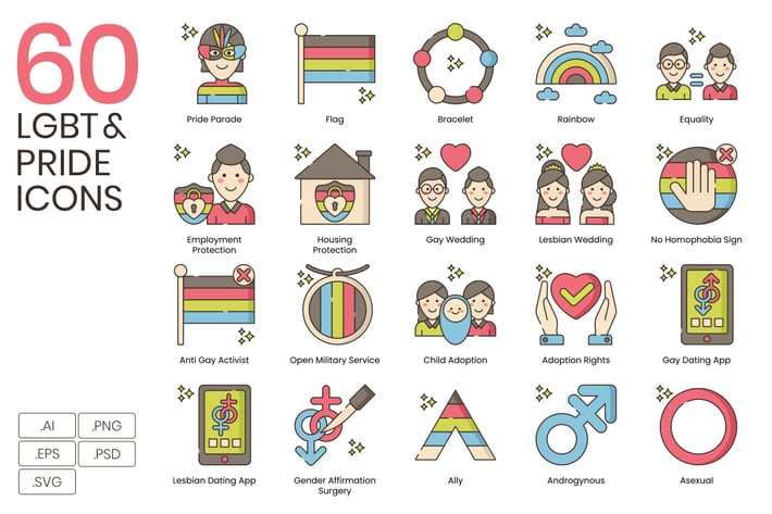 60 LGBT & Pride Line Icons 