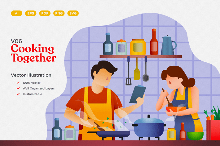 Cooking Together Vector Illustration