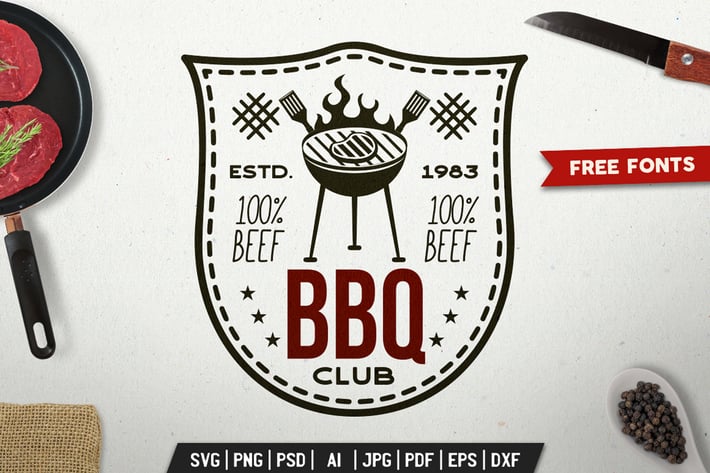 BBQ Club Print Design for TShirt. Retro Vector SVG