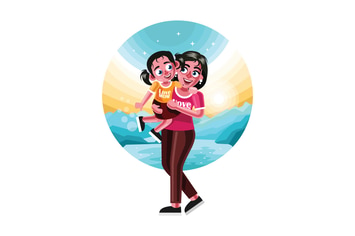 Happy Mother and Daughter Character Illustration
