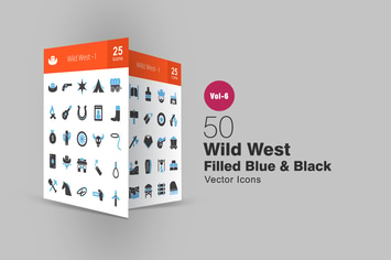 50 Wild West Blue & Black Icons