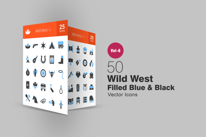 50 Wild West Blue & Black Icons