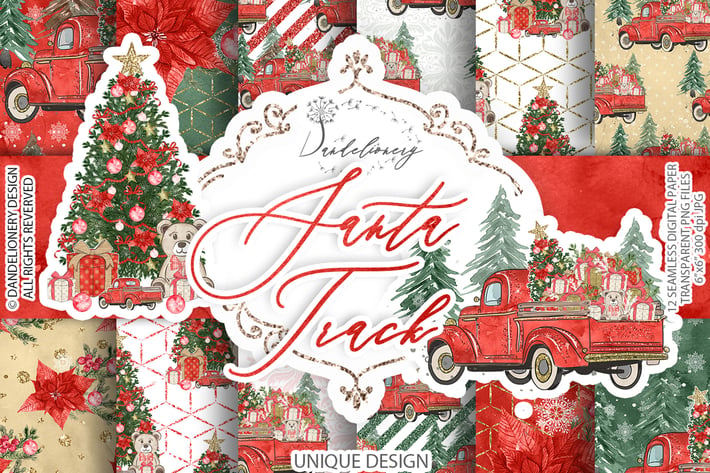 Christmas Car digital paper pack